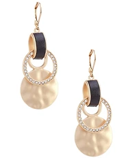 Southern Living Jet Leather Crystal Pave Round Double Drop Earrings