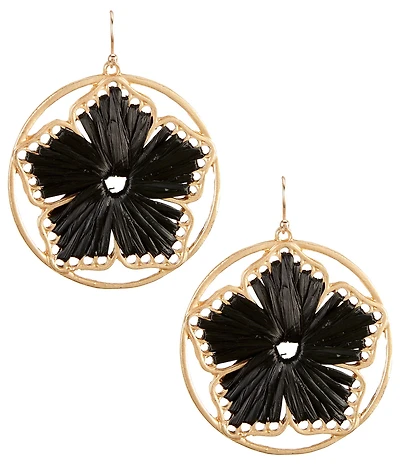 Southern Living Jet Raffia Wrapped Flower Round Drop Earrings