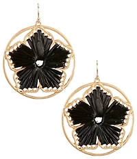 Southern Living Jet Raffia Wrapped Flower Round Drop Earrings