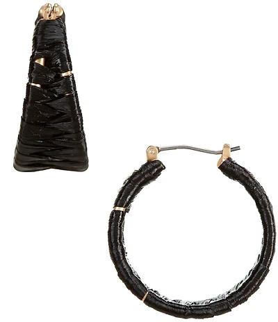 Southern Living Jet Raffia Wrapped Metal Hoop Earrings