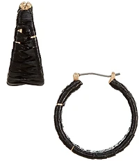 Southern Living Jet Raffia Wrapped Metal Hoop Earrings