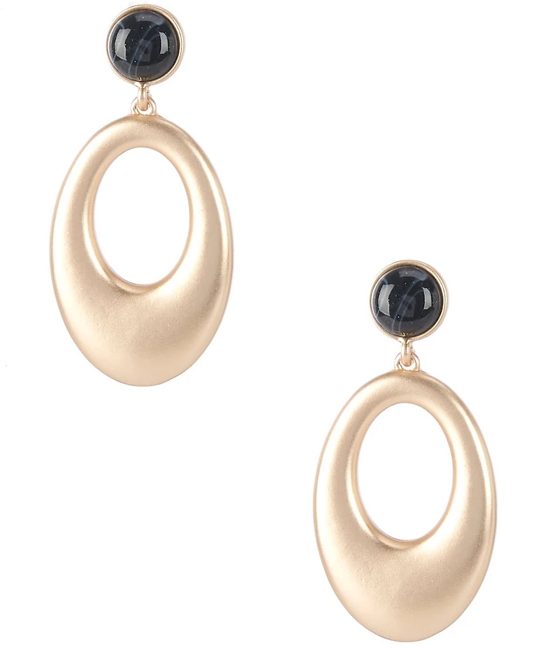 Southern Living Jet Resin Round Stud Polished Oval Metal Orbital Drop Earrings