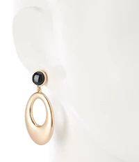 Southern Living Jet Resin Round Stud Polished Oval Metal Orbital Drop Earrings