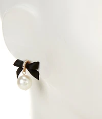 Southern Living Jet Ribbon Bow Pave Pearl Drop Earrings