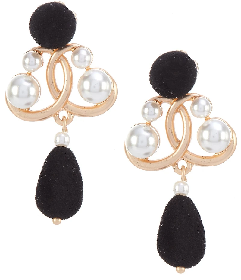 Southern Living Jet Velvet Bead Open Swirl Metal Pearl Drop Earrings