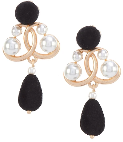 Southern Living Jet Velvet Bead Open Swirl Metal Pearl Drop Earrings