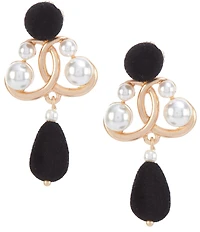 Southern Living Jet Velvet Bead Open Swirl Metal Pearl Drop Earrings