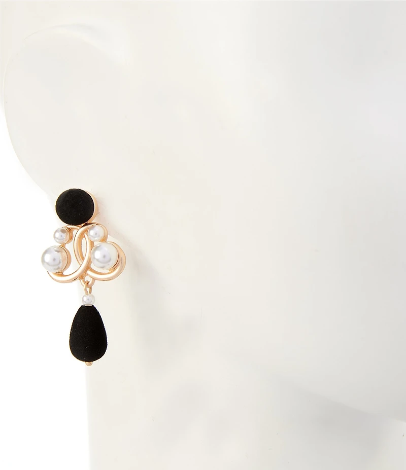 Southern Living Jet Velvet Bead Open Swirl Metal Pearl Drop Earrings