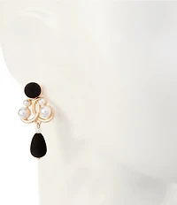 Southern Living Jet Velvet Bead Open Swirl Metal Pearl Drop Earrings