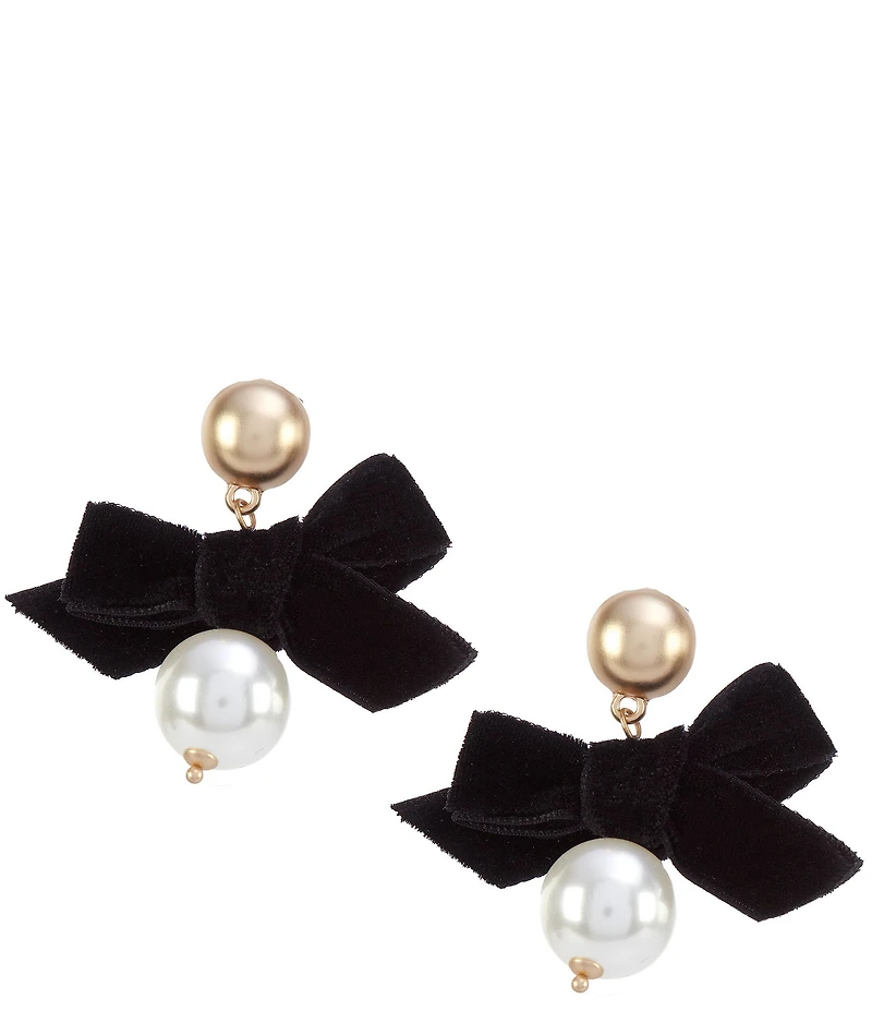 Southern Living Jet Velvet Bow Pearl Drop Earrings