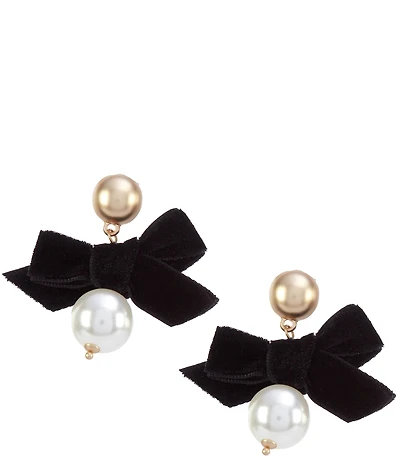 Southern Living Jet Velvet Bow Pearl Drop Earrings