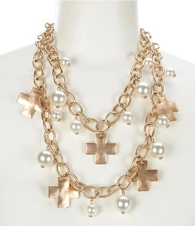 Southern Living Karen Pearl & Cross Charm Statement Necklace
