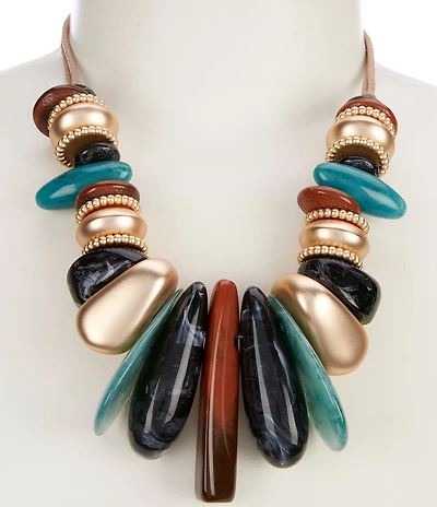 Southern Living Large Bead Multi Resin Beaded Cord Frontal Statement Necklace