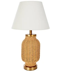 Southern Living Customizable Rechargeable Large Natural Rattan Accent Cordless Table Lamp