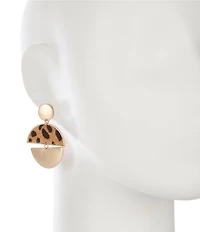 Southern Living Leopard Print Calf Hair Half Polished Metal Orbital Drop Earrings
