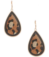Southern Living Leopard Print Calf Hair Jet Wood Bead Teardrop Drop Earrings