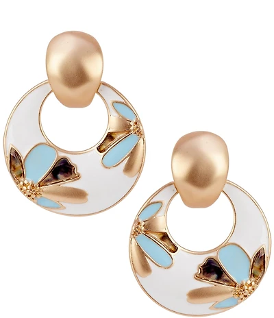 Southern Living Light Blue Enamel and Abalone Shell Floral Door Knocker Drop Earrings