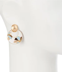 Southern Living Light Blue Enamel and Abalone Shell Floral Door Knocker Drop Earrings