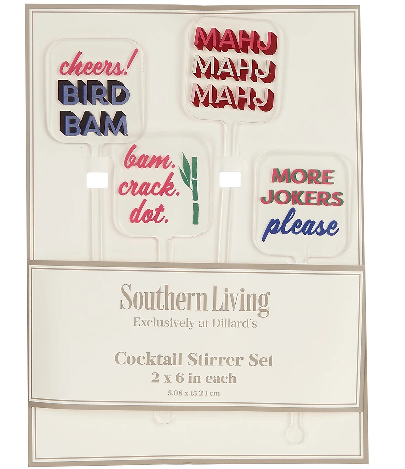 Southern Living Mahjong Acrylic Cocktail Stir Sticks, Set of 4