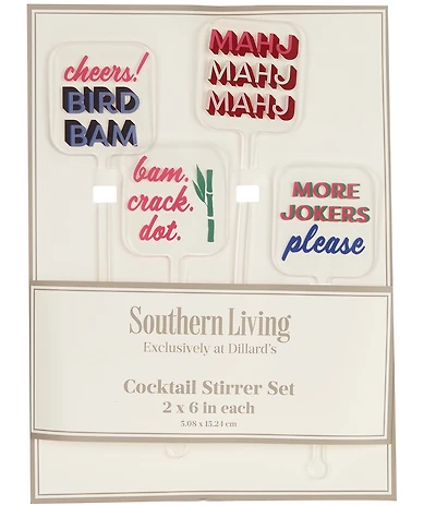 Southern Living Mahjong Acrylic Cocktail Stir Sticks, Set of 4