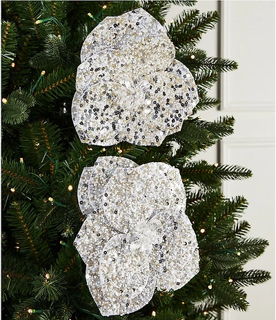 Southern Living Meet Me Under The Mistletoe Collection Beaded Sequin Flower Clip, Set Of 2