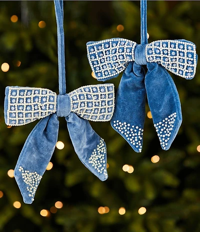 Southern Living Meet Me Under The Mistletoe Collection Beaded Velvet Bow Ornament, Set Of 2