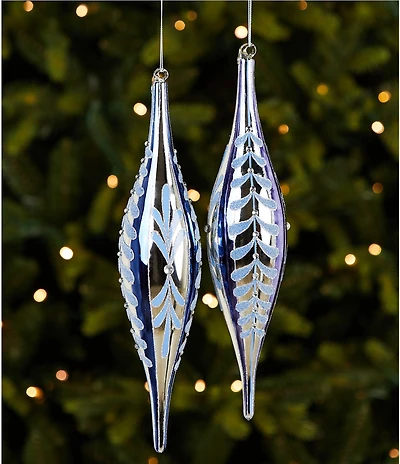 Southern Living Meet Me Under The Mistletoe Long Drop Glass Ornament, Set Of 2
