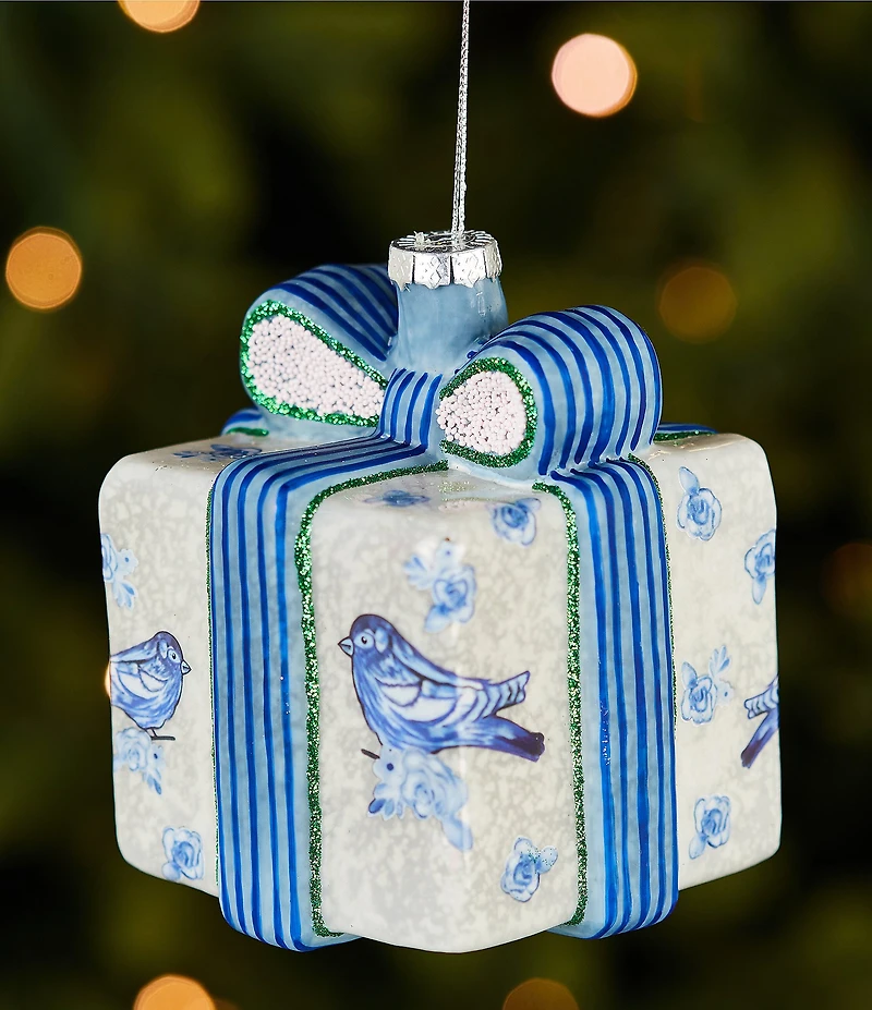 Southern Living Meet Me Under The Mistletoe Collection Blue Bird Present Ornament, Set Of 2