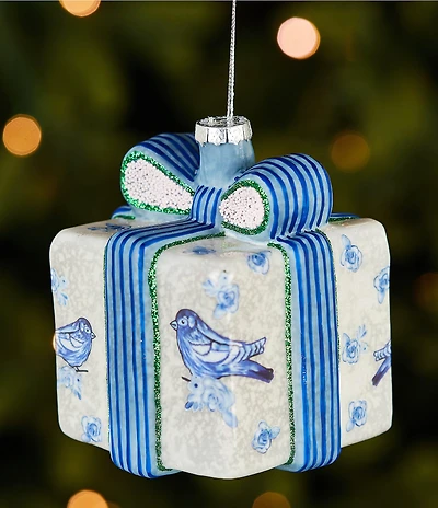 Southern Living Meet Me Under The Mistletoe Collection Blue Bird Present Ornament, Set Of 2