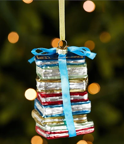 Southern Living Meet Me Under The Mistletoe Collection Book Stack Glass Ornament