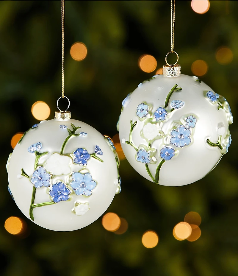 Southern Living Meet Me Under The Mistletoe Collection Flower Glass Ball Ornament, Set Of 2