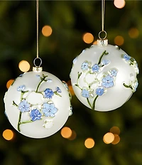Southern Living Meet Me Under The Mistletoe Collection Flower Glass Ball Ornament, Set Of 2