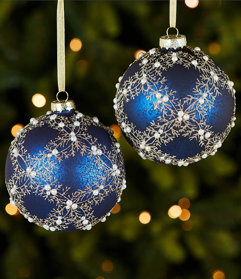 Southern Living Meet Me Under The Mistletoe Collection Glitter Lattice Ball Ornament, Set Of 2