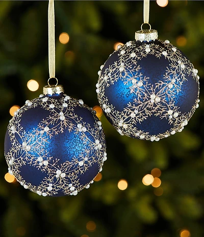 Southern Living Meet Me Under The Mistletoe Collection Glitter Lattice Ball Ornament, Set Of 2