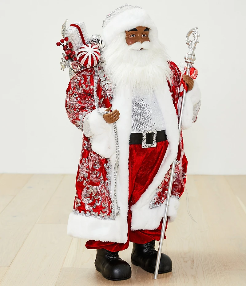 Southern Living Meet Me Under The Mistletoe Collection Red And Silver African American Santa Figurine