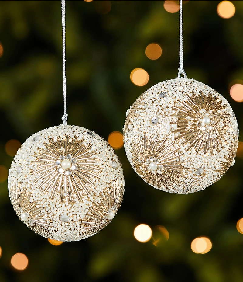 Southern Living Meet Me Under The Mistletoe Collection Starburst Beaded Ball Ornament, Set Of 2