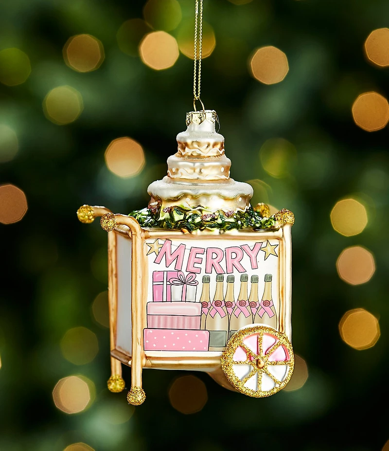 Southern Living Merry and Bright Collection Bar Cart Glass Ornament