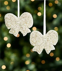 Southern Living Merry and Bright Collection Beaded Hand Embroidered Bow Ornament, Set of 2