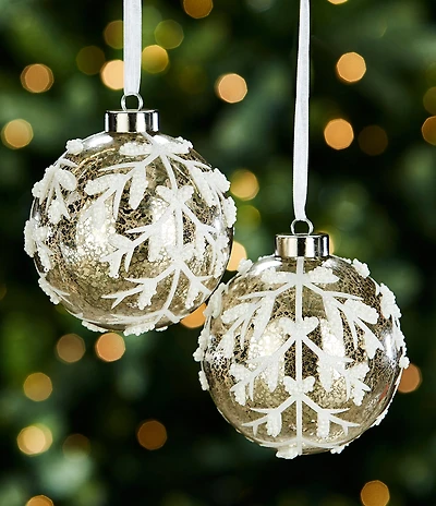Southern Living Merry and Bright Collection Beaded Leaf Mercury Glass Ball Ornament, Set of 2