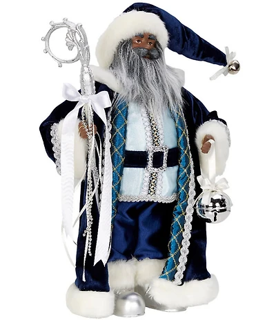 Southern Living Merry and Bright Collection Blue & Silver African American Santa with Staff Figurine