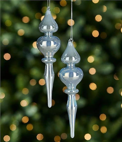 Southern Living Merry and Bright Collection Blue Iridescent Finial Ornament, Set of 2