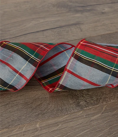 Southern Living Merry and Bright Collection Blue Tartan Plaid 4#double; Decorative Ribbon