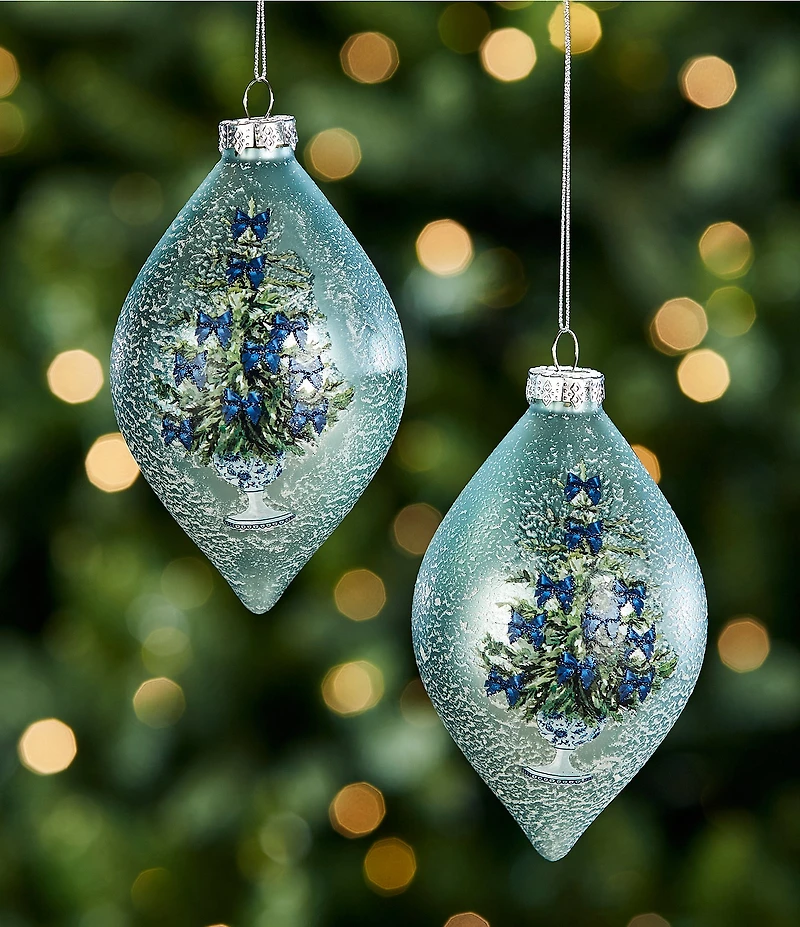 Southern Living Merry and Bright Collection Bow Tree Glass Finial Ornament, Set of 2