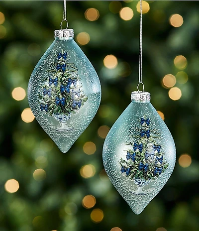Southern Living Merry and Bright Collection Bow Tree Glass Finial Ornament, Set of 2