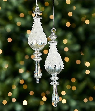 Southern Living Merry and Bright Collection Embellished Glass Icicle Drop Finial, Set of 2