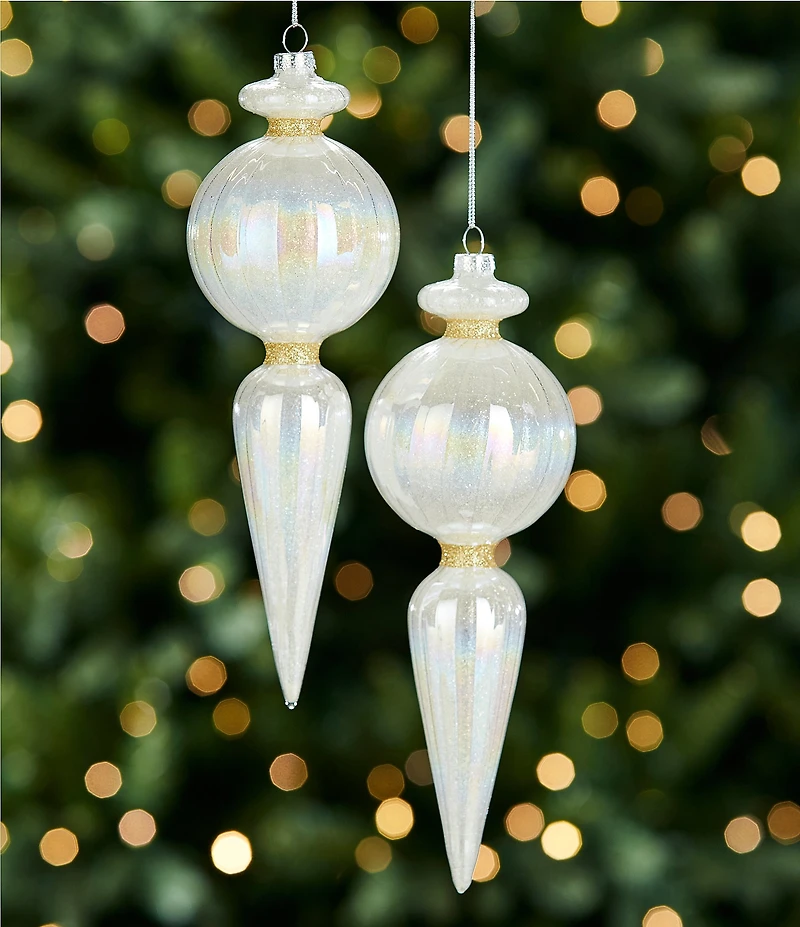 Southern Living Merry and Bright Collection Luster Iridescent Glass Finial Ornament, Set of 2