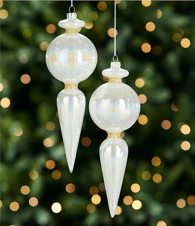 Southern Living Merry and Bright Collection Luster Iridescent Glass Finial Ornament, Set of 2