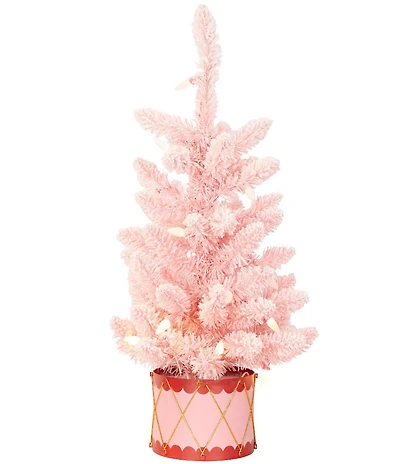 Southern Living Merry and Bright Collection Pre-Lit Flocked Pink Tree in Drum Base