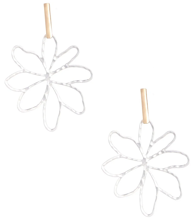 Southern Living Metal Stick Hammered Open Flower Statement Drop Earrings