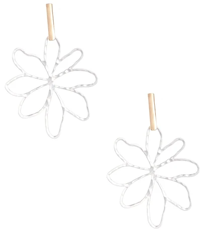 Southern Living Metal Stick Hammered Open Flower Statement Drop Earrings
